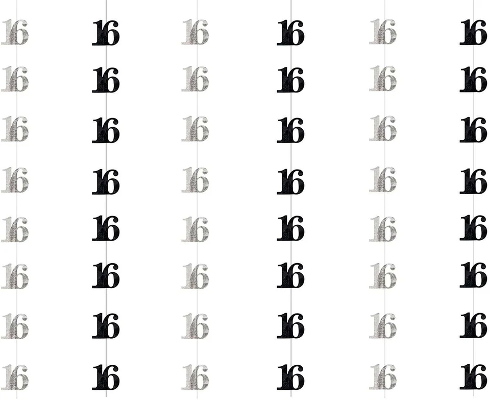 Cadena 16 Aniversario Cumpleaños Brillo Negro Colgante Fiesta Suministro Decoraciones Foto 4 de 4