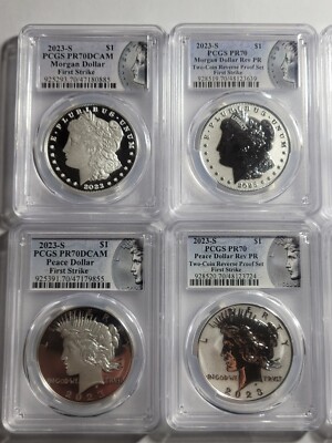 2023 PCGS MS70 PR70 REVERSE MORGAN PEACE Silver Dollar 6 COIN SET