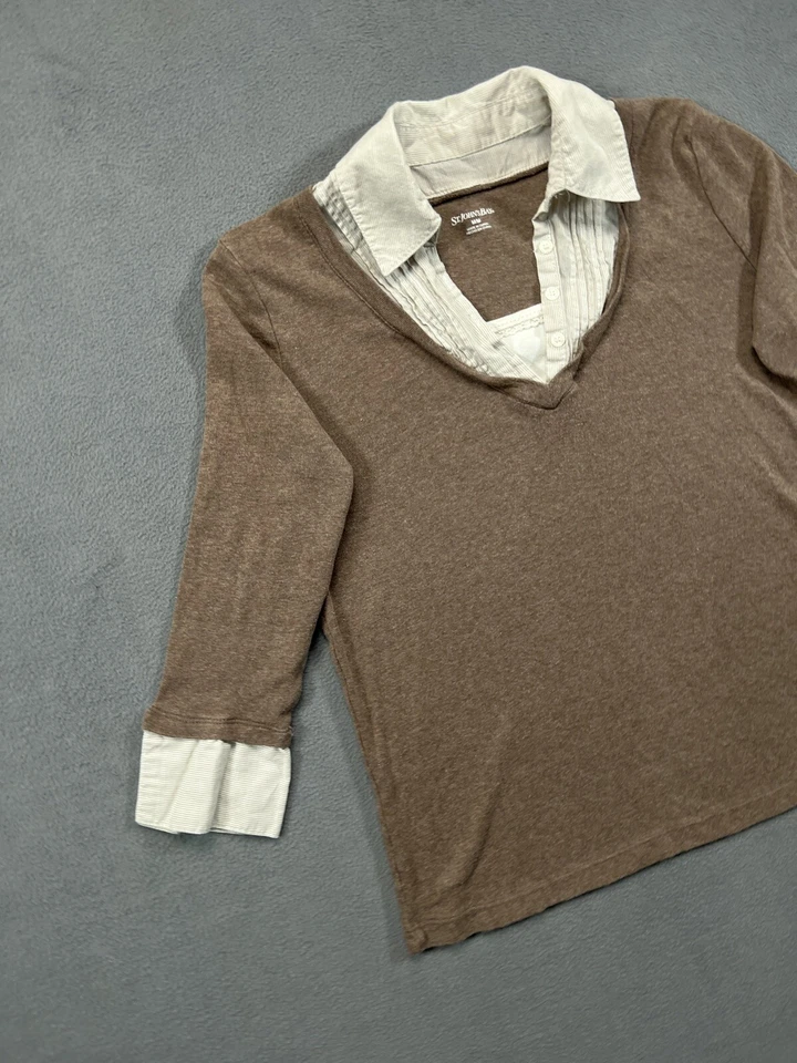 St John Bay Shirt Womens M Medium Brown Attached Under Top Blouse Ladies - Image 4 of 4