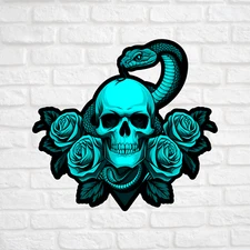 Skull sticker vinyl decal skeleton blue black snake roses novelty window mug car