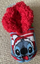 Disney Lilo  Stitch Christmas Faux Fur Slipper Socks Anti Slip Shoe Size 4-10