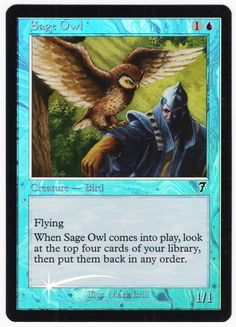 Sage Owl 2001 MTG Core Set 7th Edition FOIL Blue Common Creature NM AZ1