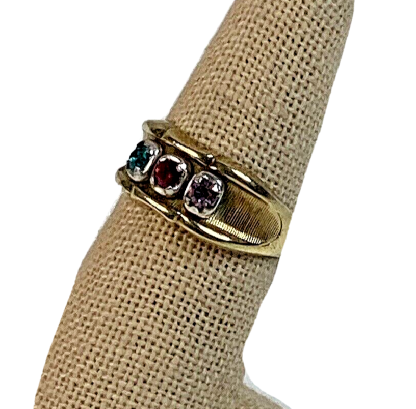 Vtg 18KTHGE Gold plated Ring Green Red Lavender Crystals Wide Band