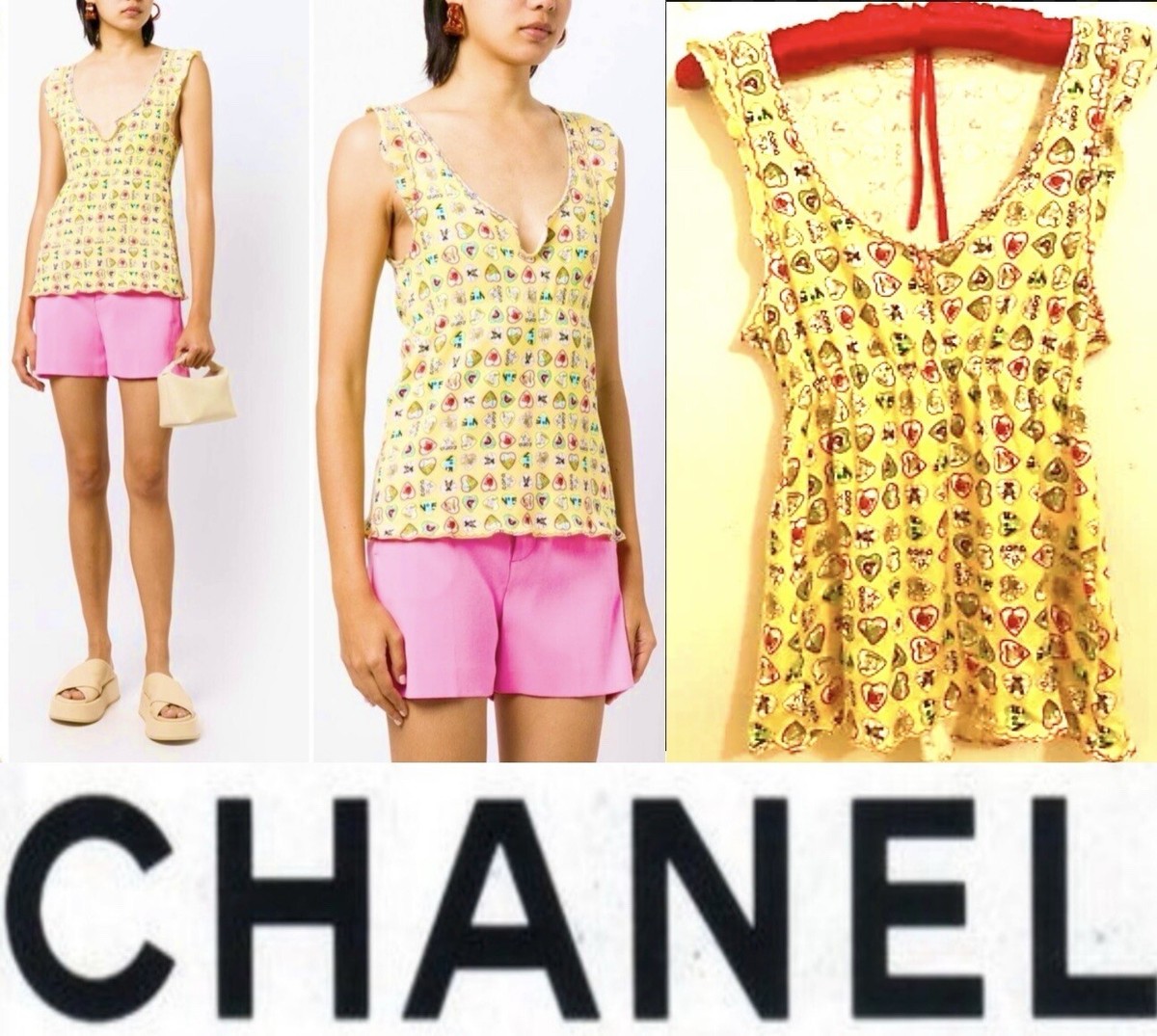 Chanel Vintage 2006 Yellow Valentine Heart Top 36 38 40 4 6 Chanel Vintage 2006 Yellow Valentine Heart Top 36 38 40 4 6
