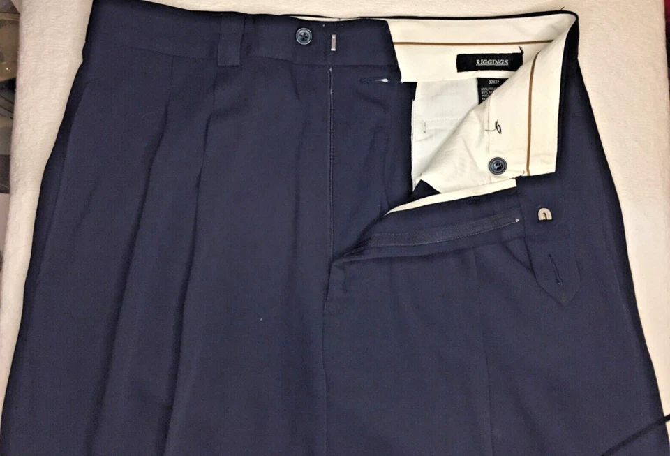 Vintage 90s J RIGGINS Blue Pleated & Cuffed Dress Pants 32x32 Woven Polyester - Image 3 of 4