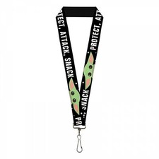 Star Wars The Mandalorian The Child Protect, Attack, Snack Lanyard Black