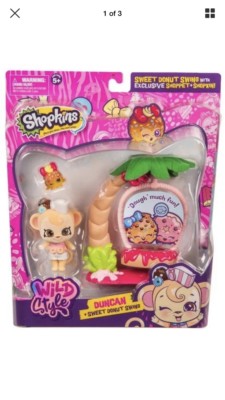 NEW SHOPKINS WILD STYLE SWEET DONUT SWING WITH DUNCAN SHOPPET & COCA ANNA SET