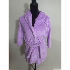 Kids Lavender Purple Plush Fleece Bathrobe Shawl Collar Tie Waist Size 7-8 Years