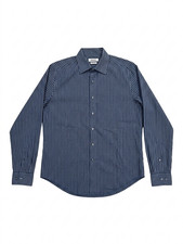 DKNY Men's Slim Fit Dress Shirt 16 34/35 Navy Blue White Stripe L Long Sleeve