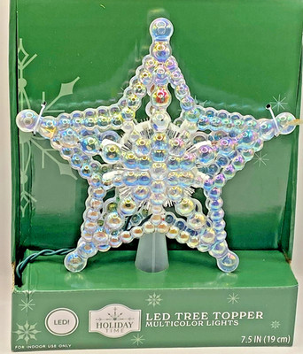 HOLIDAY TIME IRIDESCENT STAR MULTICOLOR LIGHTS LED TREE TOPPER  7.5'' FREE SHIP