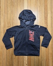 Nike Hoodie Jacket Kids Boy Sz 7 L Large Gray Red Full Zip Dri Fit Jacket