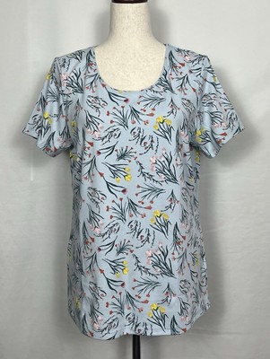 Style & Co Women s Short-Sleeve Printed Scoop-Neck Top Light Blue Floral Size L