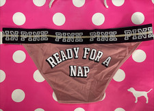 NEW 2018 Victoria Secret PINK M Wide Logo Band BIKINI PANTY Ready for a Nap VTG