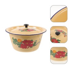 1Pc Retro Washing Basin Old-type Enamels Basin with Cover Enamels Soup
