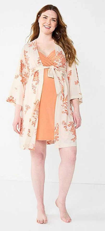 Bata de salón de media pantorrilla Sonoma suave de maternidad XXL 2XL floral melocotón ligera nueva sin etiquetas Foto 2 de 4