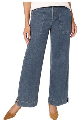 me by Jennie Garth Women's Roxie Button Fly Wide Leg Jeans Gray