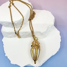 Joan Rivers Gold Tone Faux Pearl Hinged URN Locket Pendant Necklace Vintage Gift