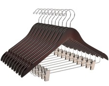 Quality Wooden Skirt Hangers with Clips Smooth Solid Wood Pants Hangers with ...