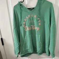 Old Navy California Logo Green Pullover Hoodie Women's Size L Kangaroo Pocket