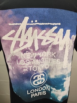 Stussy Clouds World Tour NY LA Tokyo London Paris Graphic Black T