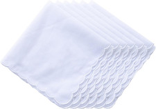 Bulk Pack Handkerchiefs Cotton Scalloped Hankies Pocket Square Towel White 11 In