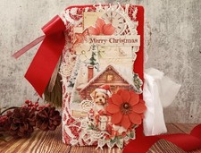 Junk Journal Handmade Merry Christmas Winter Notebook Decorated December 8x4 in