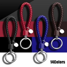 14Colors Car Keychain Leather Rope Strap Weave Keyring Key Ring Key Fob Gi