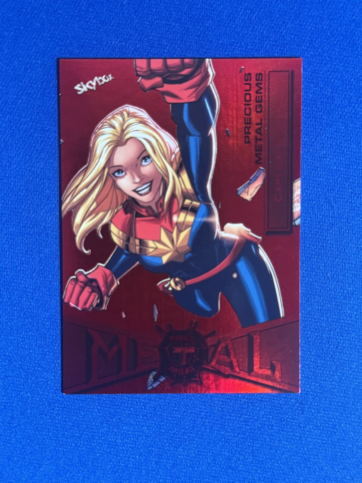 CAPTAIN MARVEL 2022 UPPER DECK MARVEL METAL UNIVERSE SPIDER-MAN RED PMG /100 #17