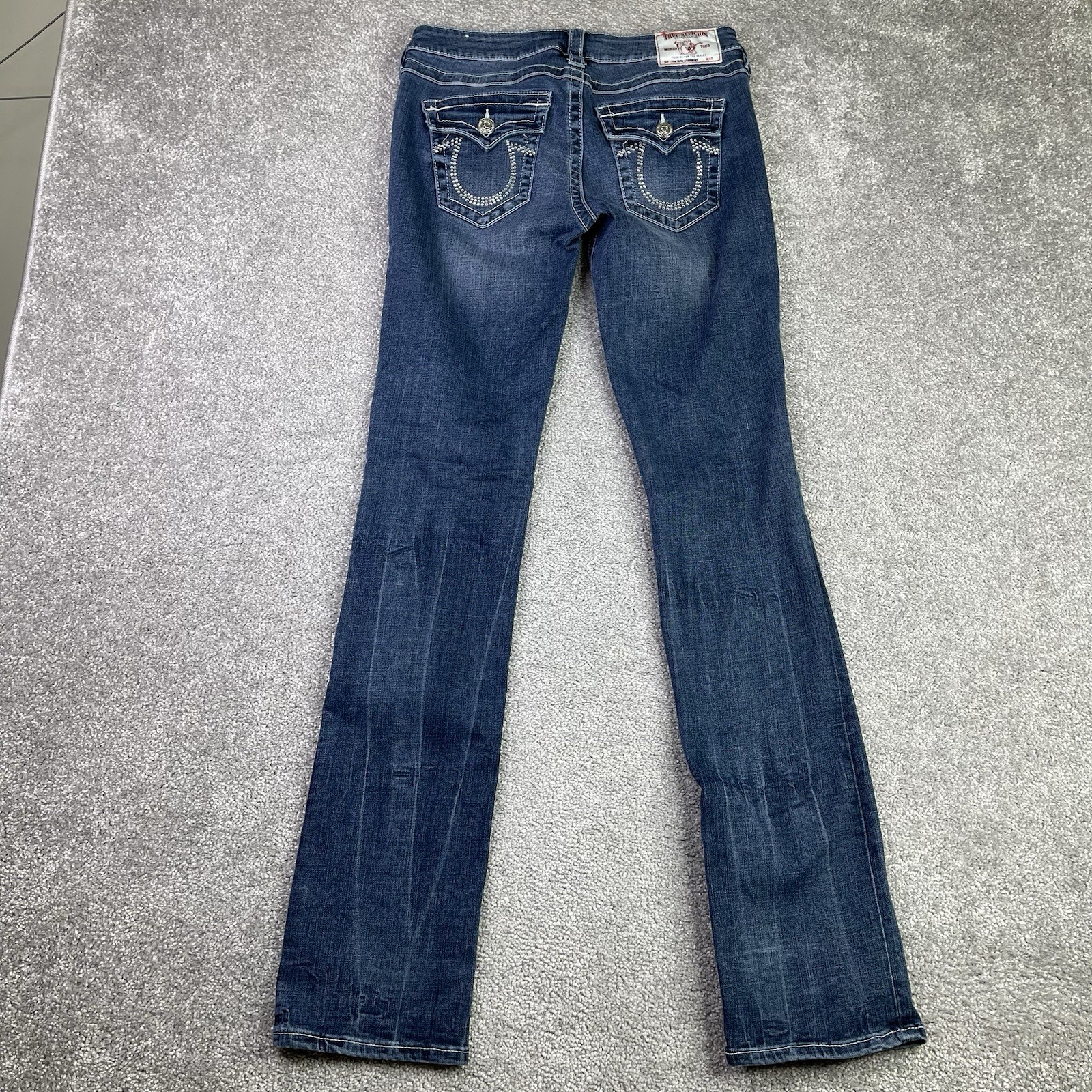True Religion Jeans Women's 28 Blue Slim Straight Low Rise Dark Flap Pockets thumbnail 3