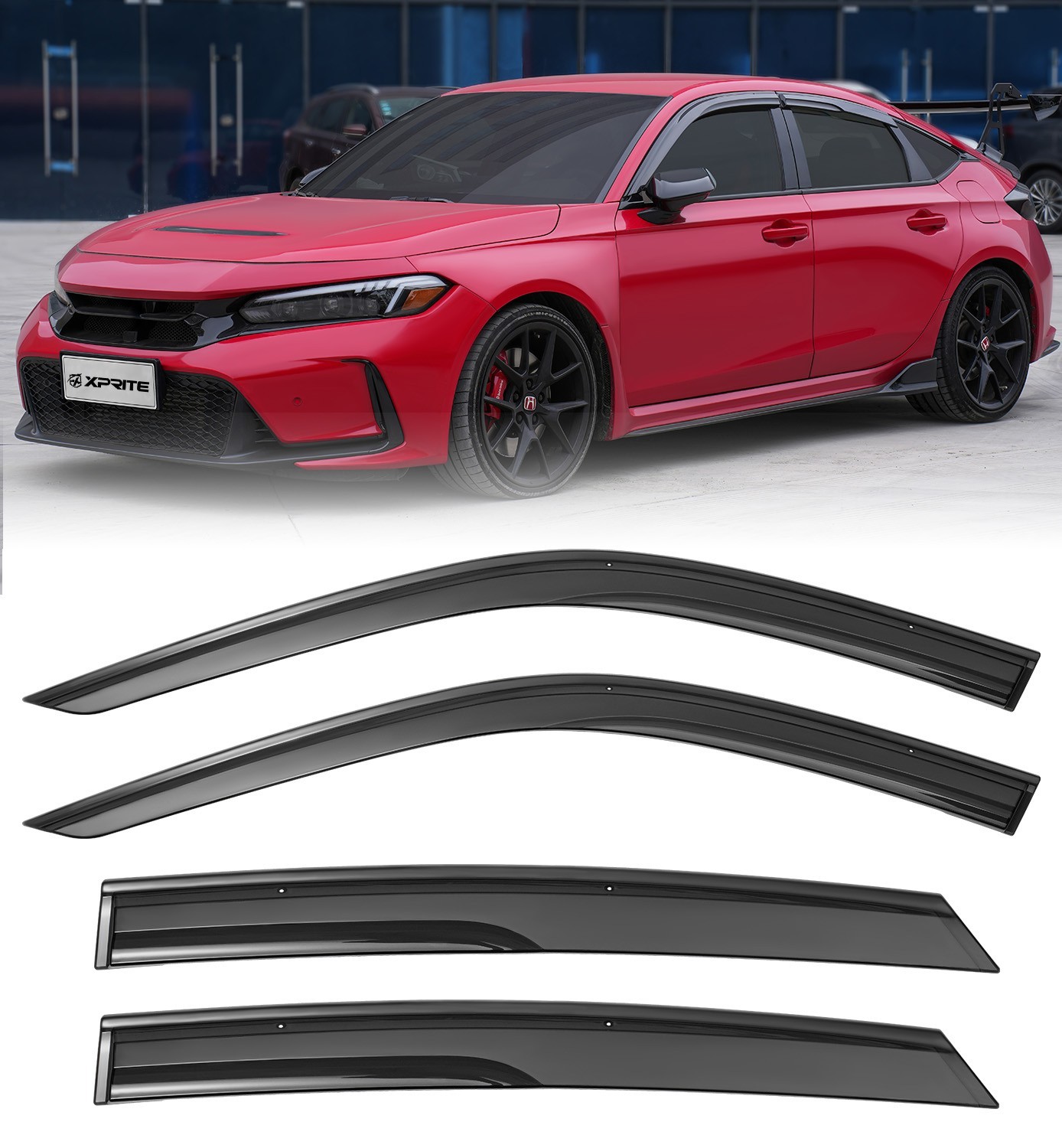 Mugen Style Window Visors Rain Guards Deflectors for 2022-2025 Honda Civic Sedan