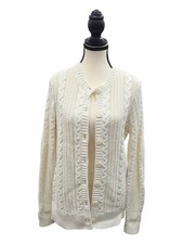 L.L. Bean Women's Ivory Cable-Knit Cardigan Sweater Size M 1186
