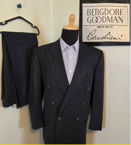 CORNELIANI Double Breasted SUIT 2 Piece 44R US (54IT) 36x31 Gray 100% Wool Solid