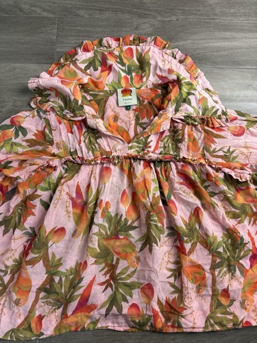 Farm Rio Anthropologie Yasmine Ruffle Blouse Womens Size M Parrot Tropical
