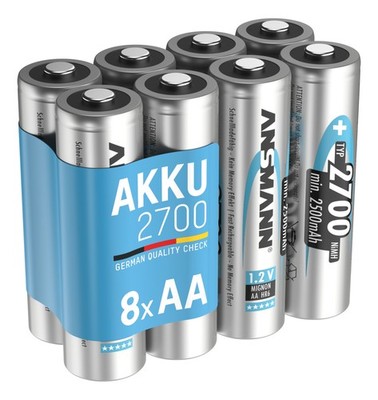 8x ANSMANN NiMH Akku Mignon AA Typ 2700 (min. 2500mAh) HR6 Sparset 5030842