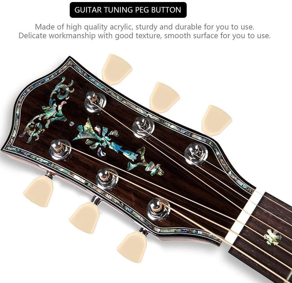 6-Piece Acrylic Guitar Tuning Peg Buttons Set with Ferrules & Screws Beige