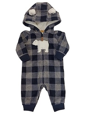 Carters Infant Boys Plaid Bear Hoodie Jumpsuit Fleece Coverall Baby Outfit 6M