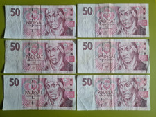 CZECH REPUBLIC - Set of 6 Czech 50 Koruna Banknotes