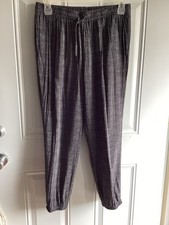 Vtg 90s Black  White Print Pants Elastic Waist 100 Rayon Boho Comfy Sz Large