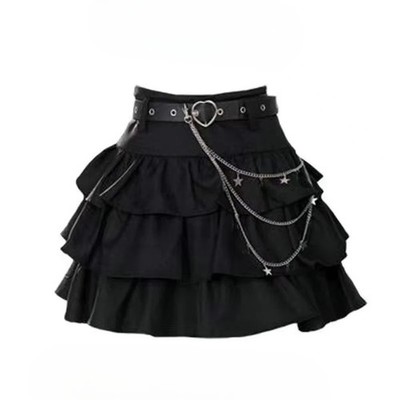 Y2K Fairycore Cottagecore Soft Girl Ruffle Lace Mini Skirt Tiered Coquette S-L