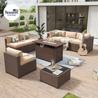 8 Piece Patio Furniture Set with 44” Fire Pit Table Wicker Rattan Outdoor Sectio