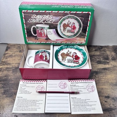 Vintage Christmas Santas Snack Set 1989 Cookie Plate Mug Note Pad Booklet