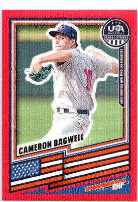 2026 Panini Stars & Stripes Prizm USA Baseball - Ruby Wave #20 Cameron Bagwell