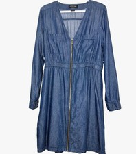 Eighty Eight Premium Chambray Zip Front Dress Large Blue Long Sleeve Casual L