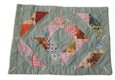 Vintage MCM handmade doll quilt red floral back patchwork garden farmhouse chic