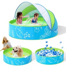 Hikiddy Foldable Kiddie Pool with Canopy: 47in Baby Pool and Beach Tent for