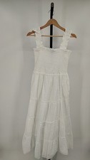 Quince Women 100% Organic Cotton Eyelet Smocked Midi Dress White M