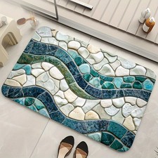 Non-Slip Bath Mat Soft Thickened Bath Ocean Wave Stone Pattern Floor Carpet