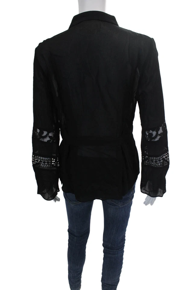 Artelier Nicole Miller Womens Silk Lace Button Down Blouse Black Size Small - Image 3 of 4