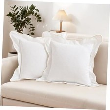 Scalloped Pillow Covers 18x18 Set of 2,Decorative 18" x 18" Pack of 2 White