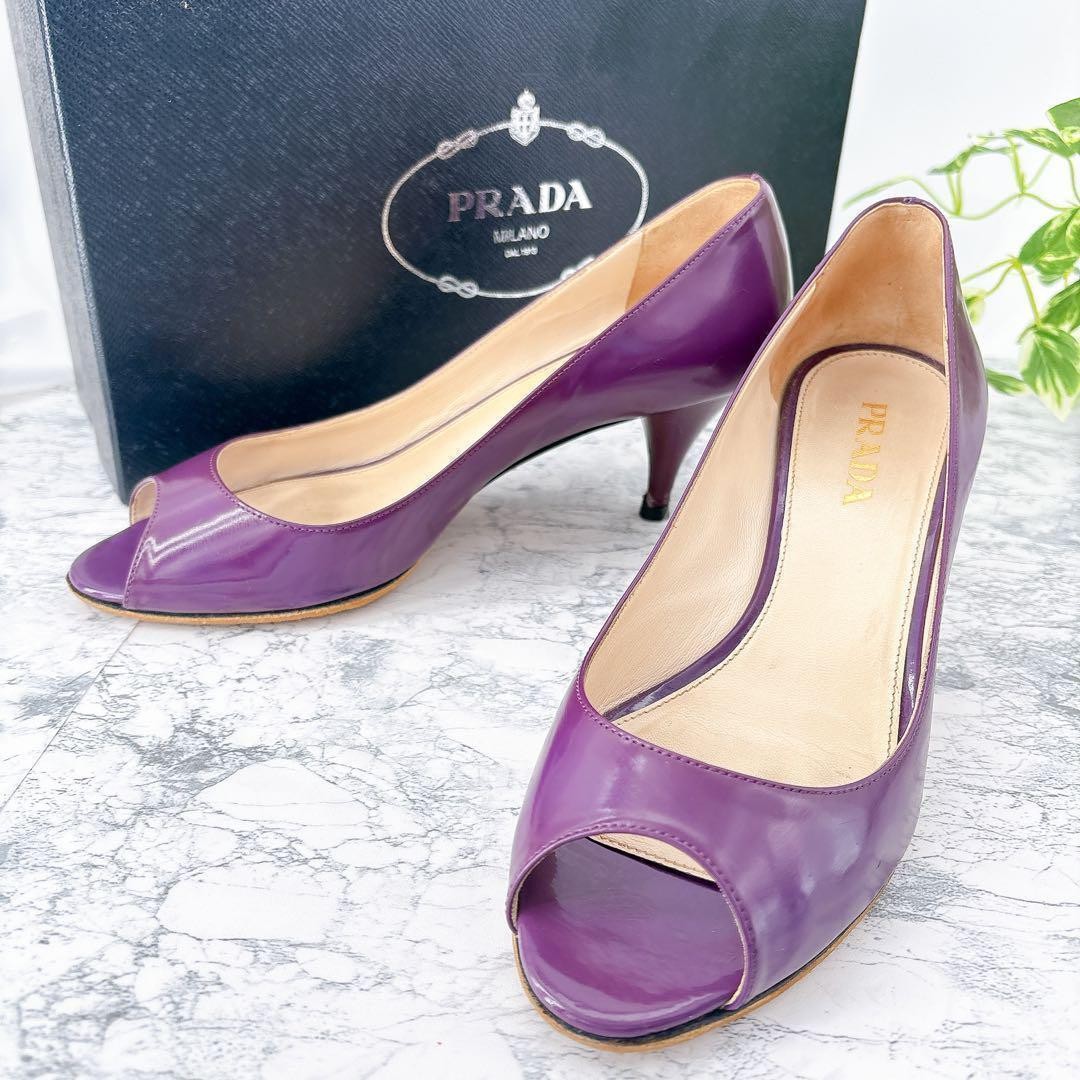 PRADA 36.5 glossy enamel pumps with cone heel